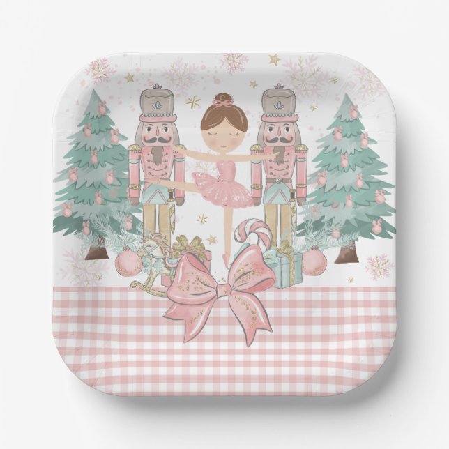 The Nutcracker Ballet Pastel Blush Pink Christmas Paper Plate (Front)
