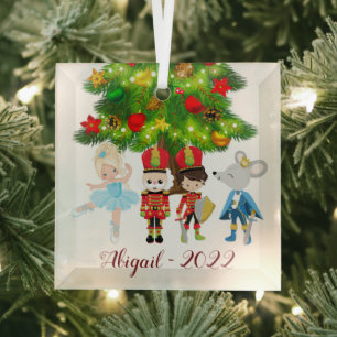 The Nutcracker, Clara, Soldier and Mouse King Glass Ornament