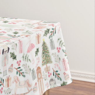 The Nutcracker Holiday Watercolor white Tablecloth