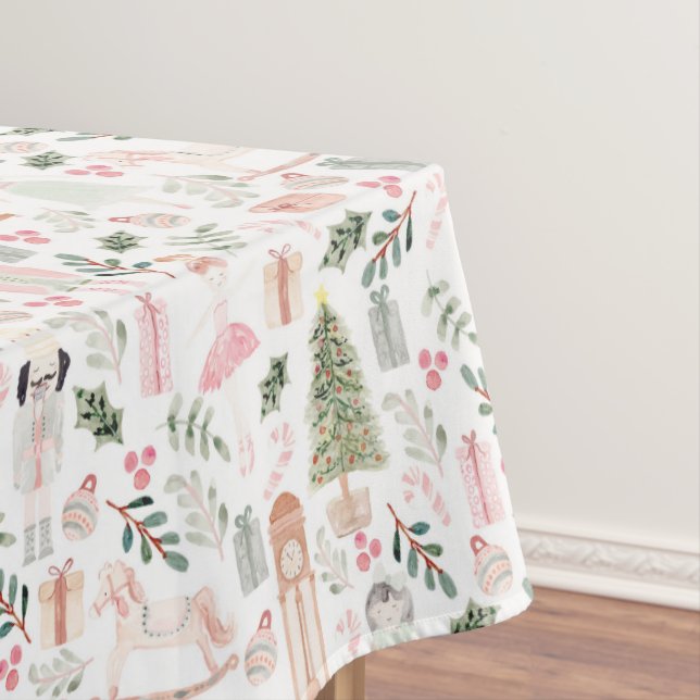 The Nutcracker Holiday Watercolor white Tablecloth (In Situ)