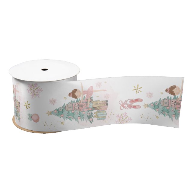The Nutcracker Pastel Pink Mint Christmas Ballet Satin Ribbon (Spool)
