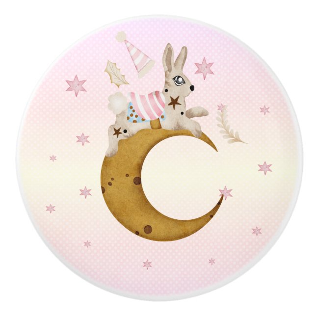 The Nutcracker Suite-Bunny On Moon  Ceramic Knob (Front)