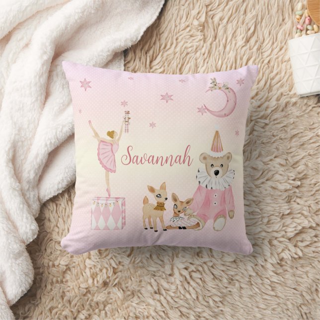 The Nutcracker Suite Personalized Pink Nursery Throw Pillow (Blanket)