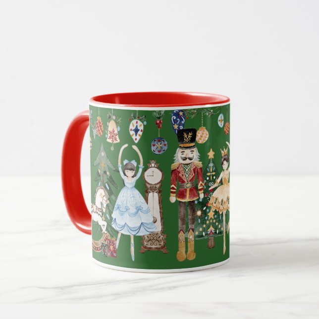 The Nutcracker Vintage Christmas Green Red   Mug (Front Left)