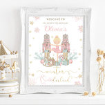 The Nutcracker Winter Onederland 1st Birthday  Poster<br><div class="desc">Personalize this sweet pink winter onederland first birthday party welcome sign poster easily and quickly, simply press the customize it button to further re-arrange and format the style and placement of the text.  Featuring whimsical characters from the Nutcracker in sweet pastel colours. Perfect for your little snowflake's first birthday! Matching...</div>