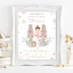 The Nutcracker Winter Onederland 1st Birthday  Poster<br><div class="desc">Personalize this sweet pink winter onederland first birthday party welcome sign poster easily and quickly, simply press the customize it button to further re-arrange and format the style and placement of the text.  Featuring whimsical characters from the Nutcracker in sweet pastel colours. Perfect for your little snowflake's first birthday! Matching...</div>