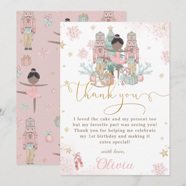 The Nutcracker Winter Onederland 1st Birthday  Thank You Card (Front/Back)