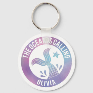 The Ocean Is Calling Mermaid Galaxy Personalized Keychain