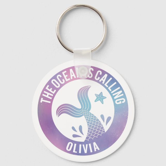 The Ocean Is Calling Mermaid Galaxy Personalized Keychain (Front)