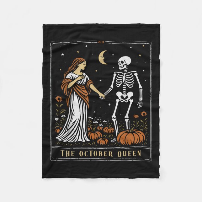 The October Queen Tarot Card Halloween Soky Season Fleece Blanket (Front)