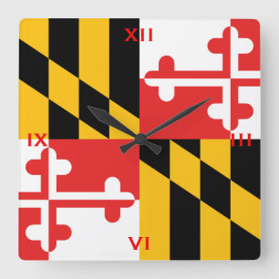 The official flag of the state of Maryland Square Wall Clock