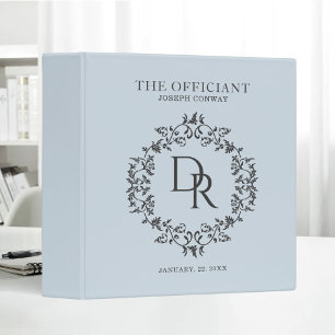 The Officiant Wedding Elegant Monogram Blue Binder