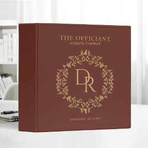 The Officiant Wedding Elegant Monogram Brown Binder