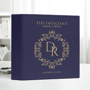 The Officiant Wedding Elegant Monogram Navy Binder