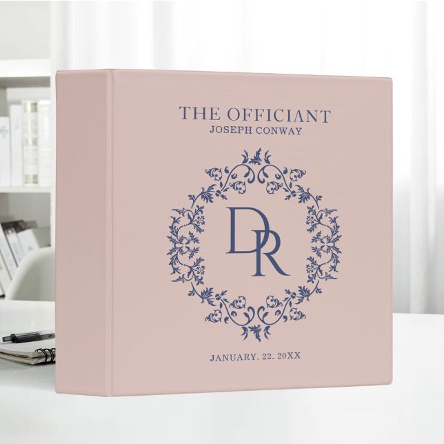 The Officiant Wedding Elegant Monogram Pink Binder (Creator Uploaded)