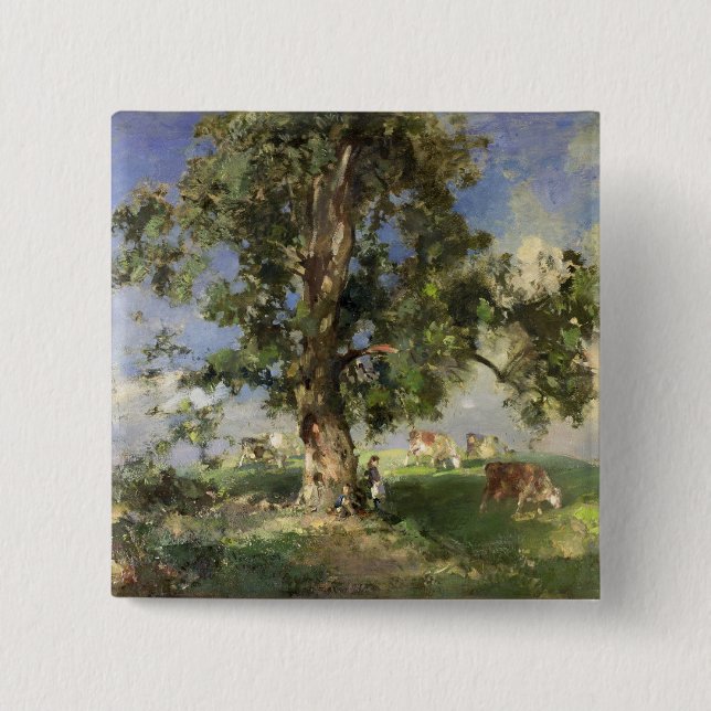 The Old Ash Tree (oil on canvas) 2 Inch Square Button (Front)