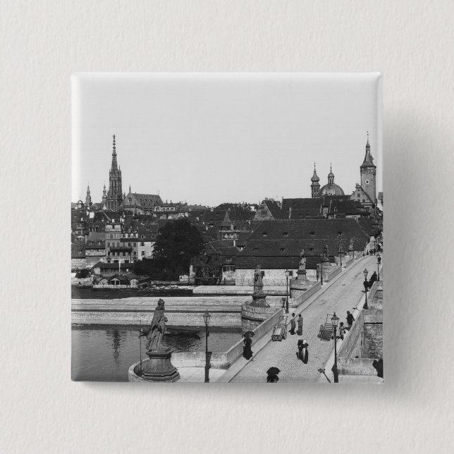 The old bridge over the River Main 2 Inch Square Button (Front)