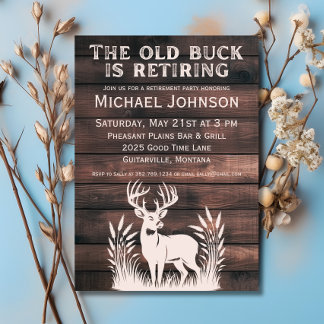 The Old Buck is Retiring Rustic Hunting Retirement Invitation