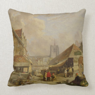 The Old Fishmarket, Norwich, 1825 (oil on panel) Throw Pillow
