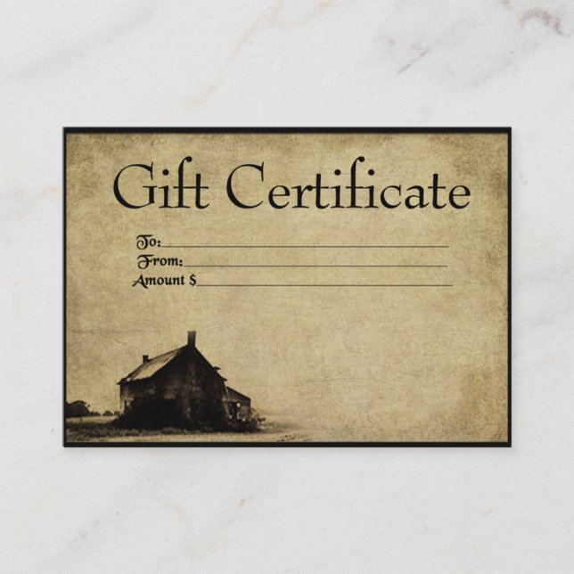 The Old Homestead- Prim Gift Certificate Cards (Front)