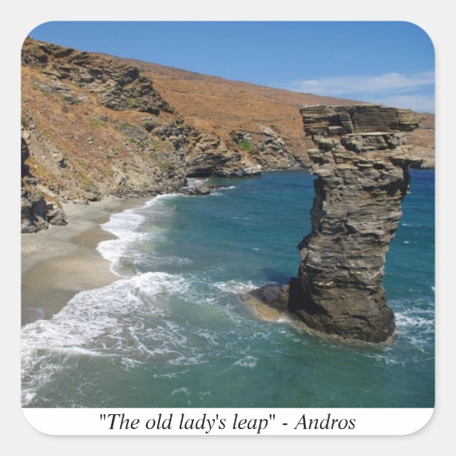 "The old lady's leap" - Andros Square Sticker (Front)