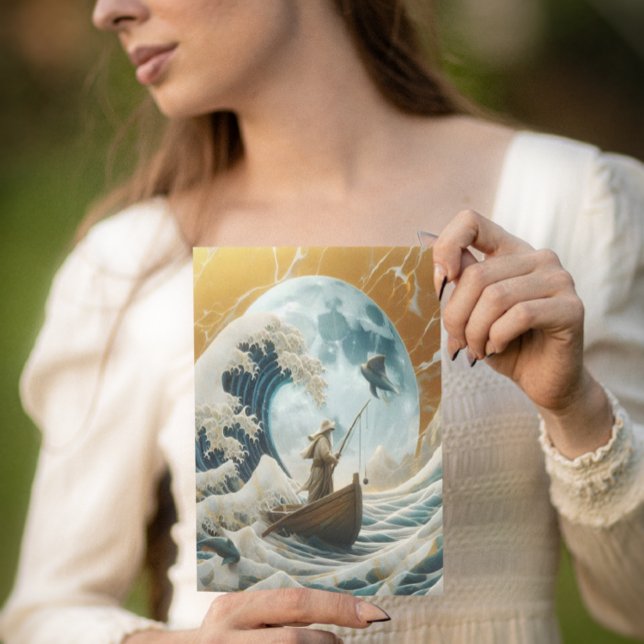 The Old Man And The Giant Wave Postcard (Creator Uploaded)