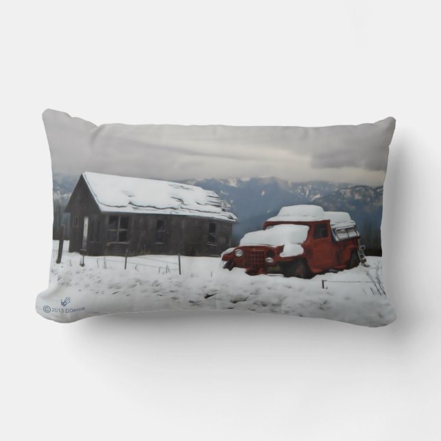 The Old Red Truck Lumbar Pillow (Front)