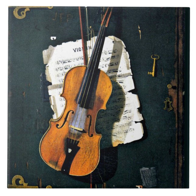 The Old Violin, fine art painting, Tile (Front)