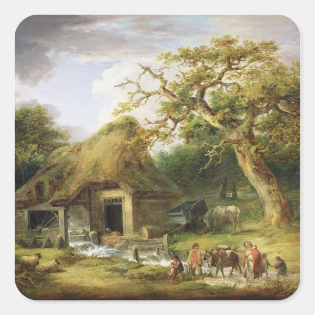 The Old Water Mill, 1790 (oil on canvas) Square Sticker (Front)