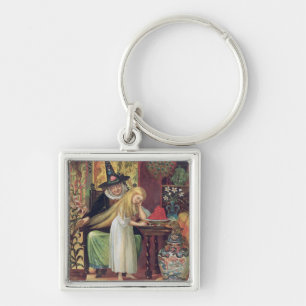The Old Witch combing Gerda's hair with a golden c Keychain