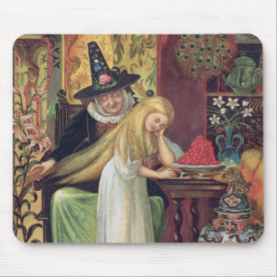 The Old Witch combing Gerda's hair with a golden c Mouse Pad
