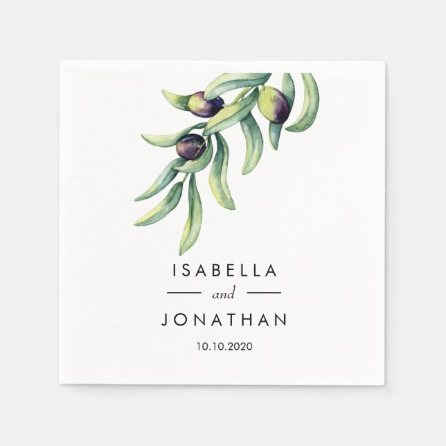 The Olive Grove | Rustic wedding Custom Napkin (Front)