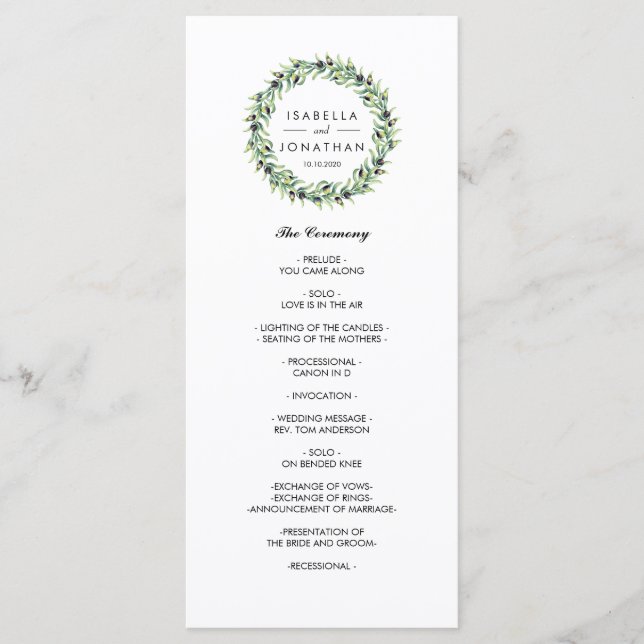 The Olive Grove | Rustic wedding  Program (Front)