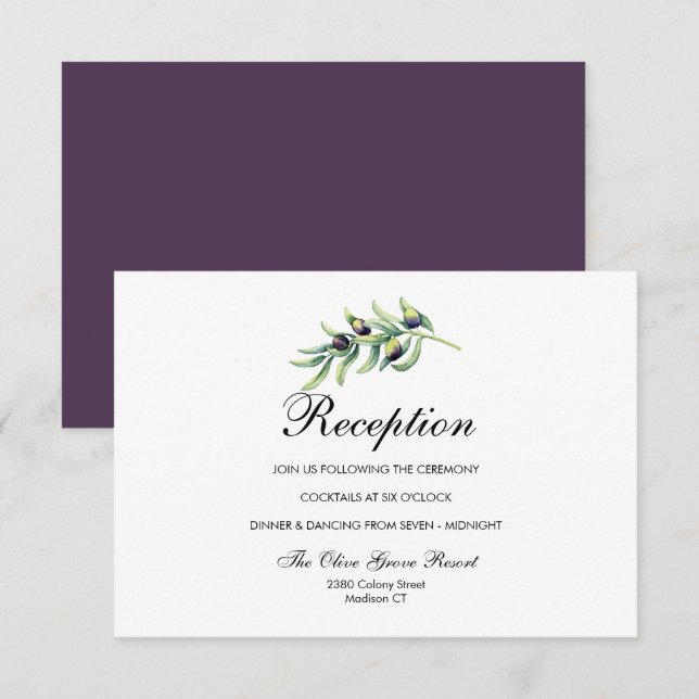 The Olive Grove | Rustic Wedding  Reception Invitation (Front/Back)
