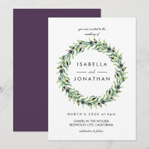The Olive Grove Watercolor rustic Wreath wedding Invitation