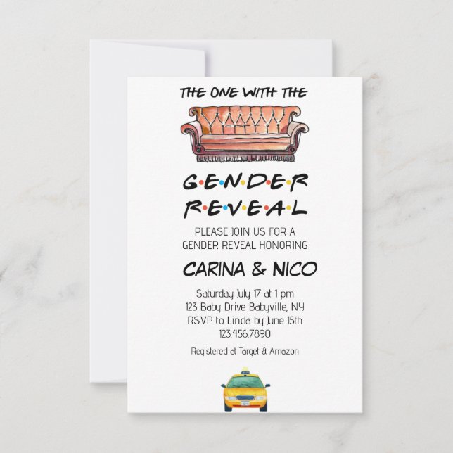 The One With the Gender Reveal Baby Shower Invite (Front)