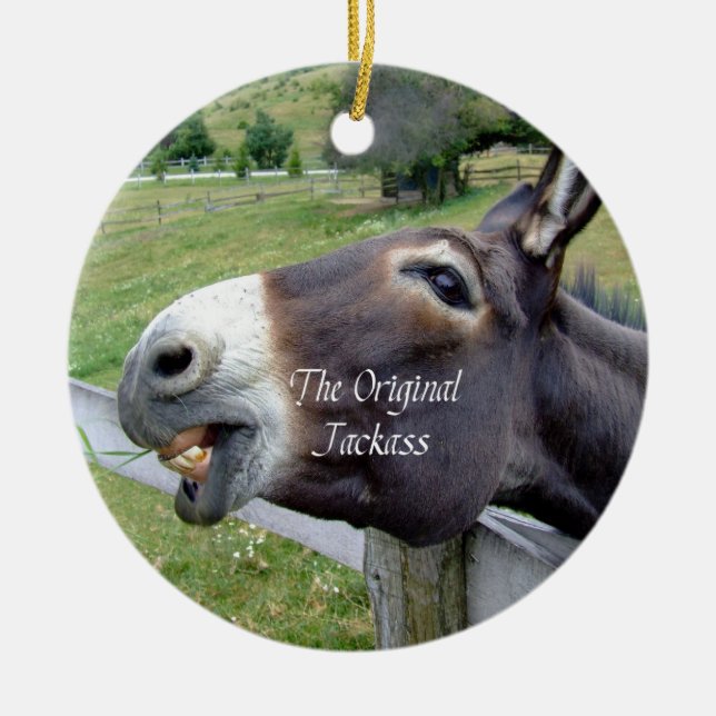 The Original Jackass Funny Donkey Mule Farm Animal Ceramic Ornament (Front)