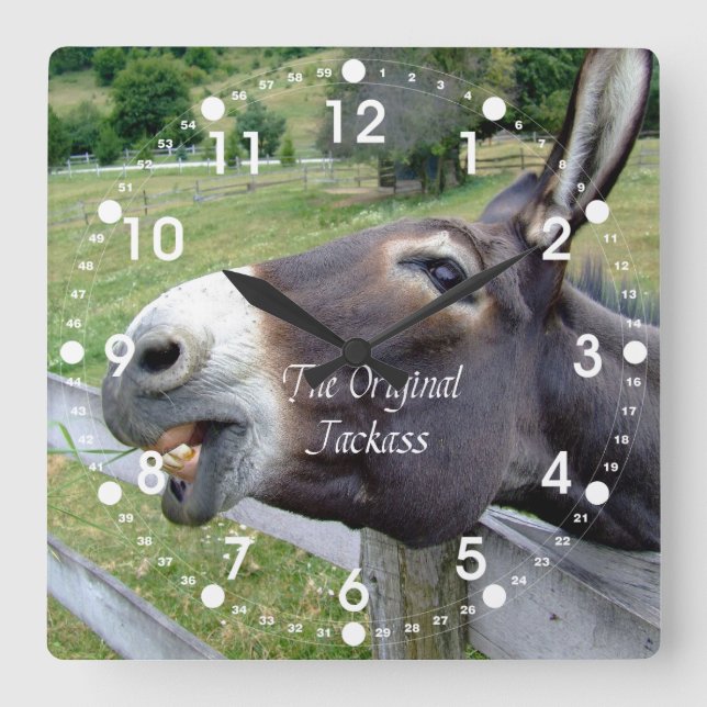 The Original Jackass Funny Donkey Mule Farm Animal Square Wall Clock (Front)