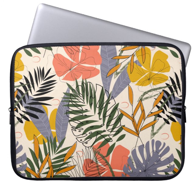 The original pattern with tropical leaves and plan laptop sleeve (Front)