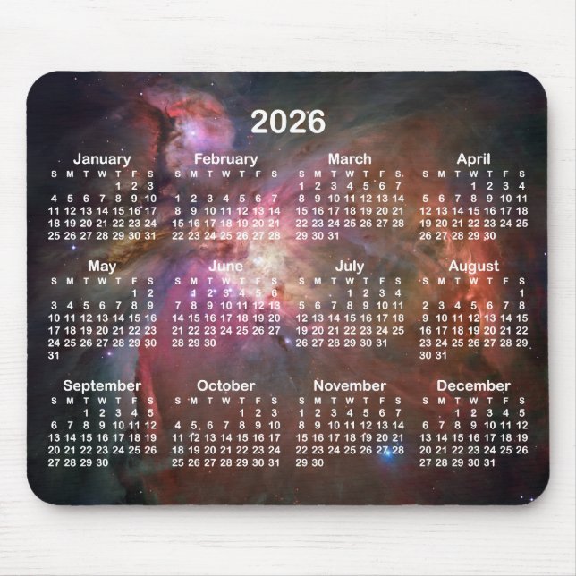The Orion Nebula 2026 Calendar Mouse Pad (Front)