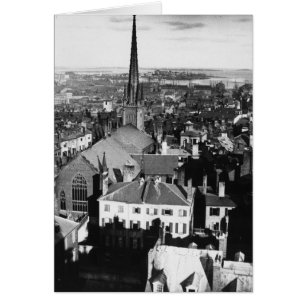 The ornamented spire of a church in Boston
