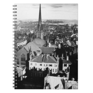 The ornamented spire of a church in Boston Notebook