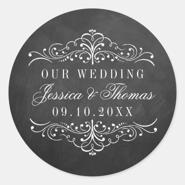 The Ornate Chalkboard Wedding Collection Classic Round Sticker (Front)