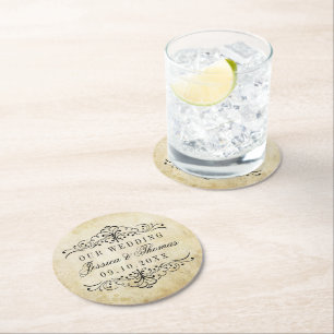 The Ornate Flourish Vintage Wedding Collection Round Paper Coaster