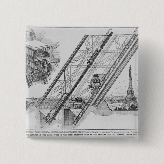 The Otis Elevator in the Eiffel Tower 2 Inch Square Button (Front)