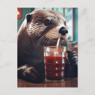 The Otter Drinks in a Cafe Postcard