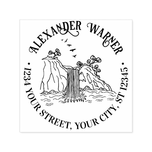 The Outdoors: Mountain Waterfall Name Ret Address Self-inking Stamp (Design)