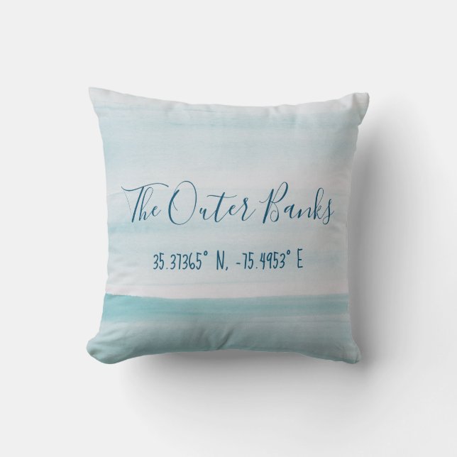 The Outer Banks Latitude and Longitude Throw Pillow (Front)