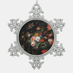 The Overturned Bouquet by Abraham Mignon Snowflake Pewter Christmas Ornament