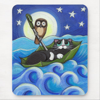 The Owl and the Pussycat | Whimsical Cat Art Mouse Pad